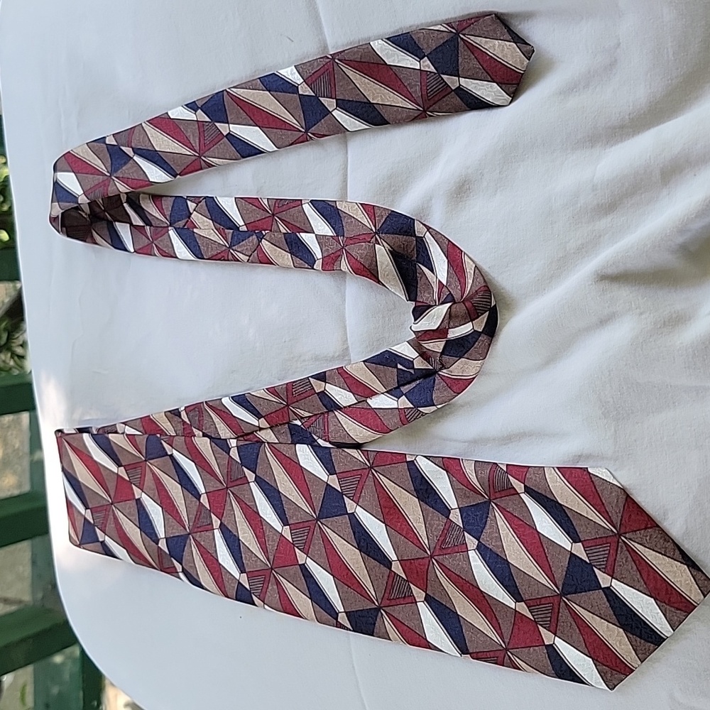 Prince Bellini Italian Styled Abstract Tie, Brown, Beige, Navy Blue, Burg, White